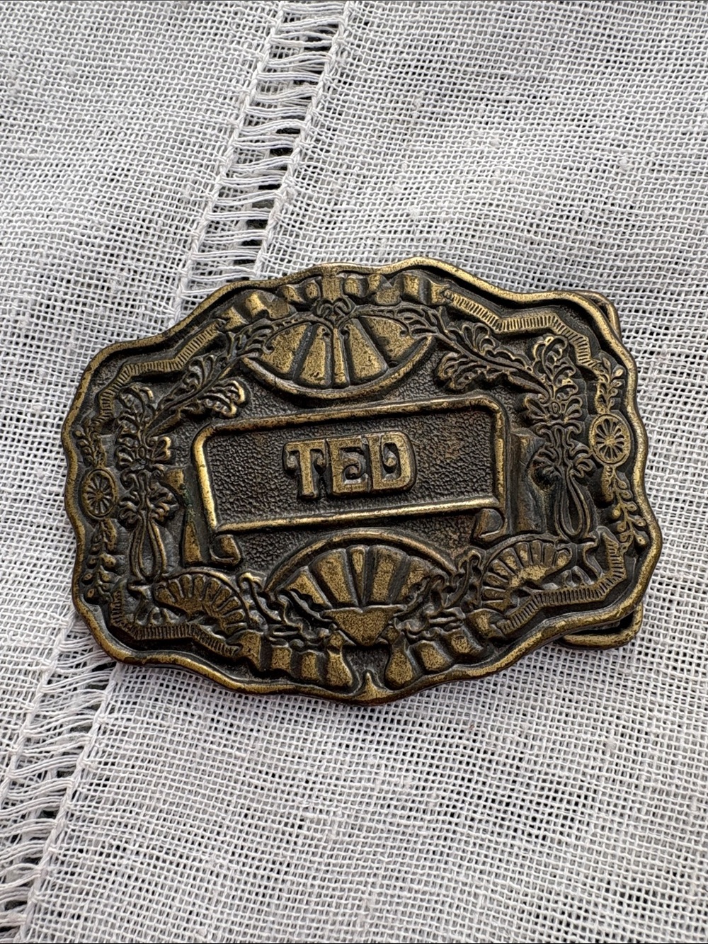 Oden Vintage Personalized Brass Belt Buckle “Ted”